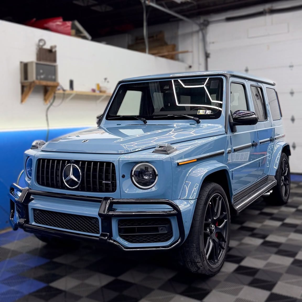 Detailed blue Mercedes-AMG G-Wagon exterior